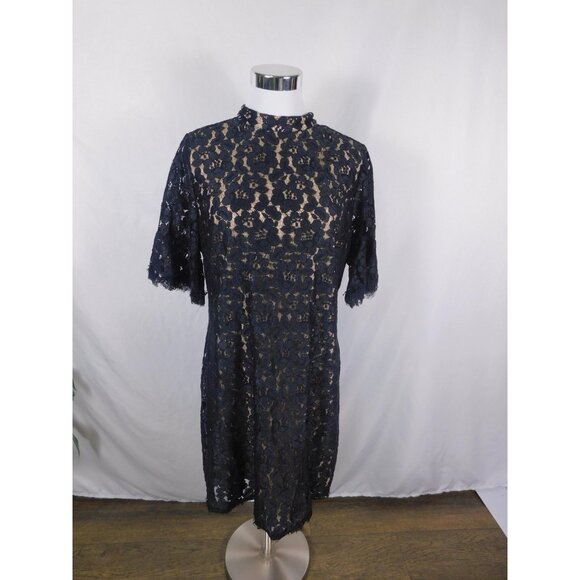 Forever 21 Dress Womens 0X Black Lace Mock Neck Shift Nude Lined Plus Size Party - Picture 1 of 11
